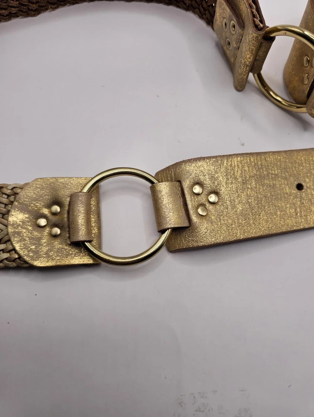 Linea Pelle, Genuine Leather Woven Braided Gold Belt, Size Large